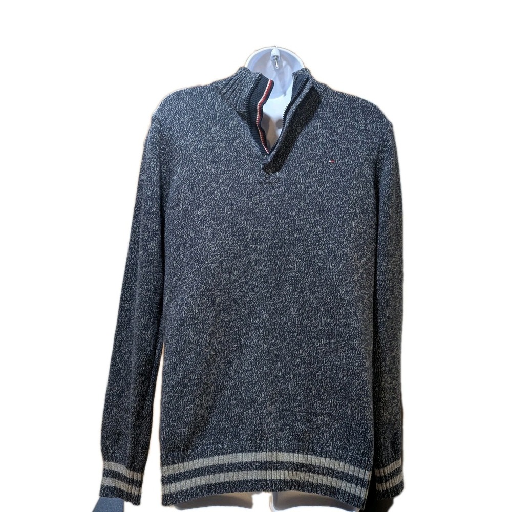 Tommy Hilfiger Knit‎ 1/4 Zip Pullover Sweater Gray Men's Size XL